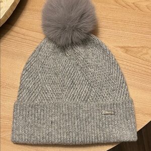 Calvin Klein Gray Knit Beanie with Pom Pom
